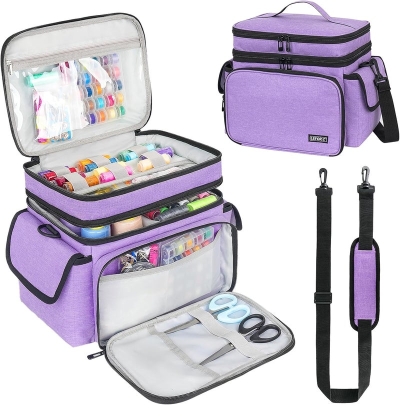 LEFORZ Sewing Supplies Organizer Storage Bag,Double-Layer Protable Travel Sewing Basket for Sew Accessories & Tools,Purple(Bag Only) - Image 1